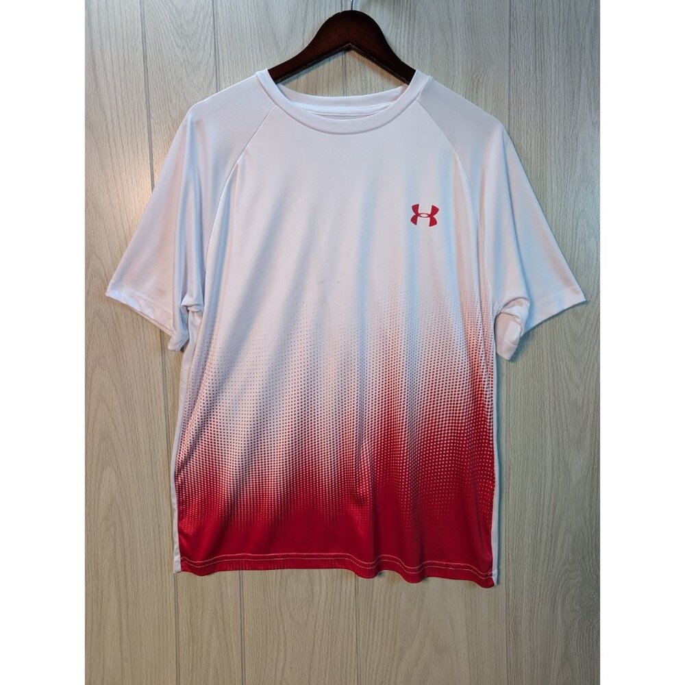 Under Armour Red White Ombre Tech Workout T-Shirt Athletic Athleisure FLAW